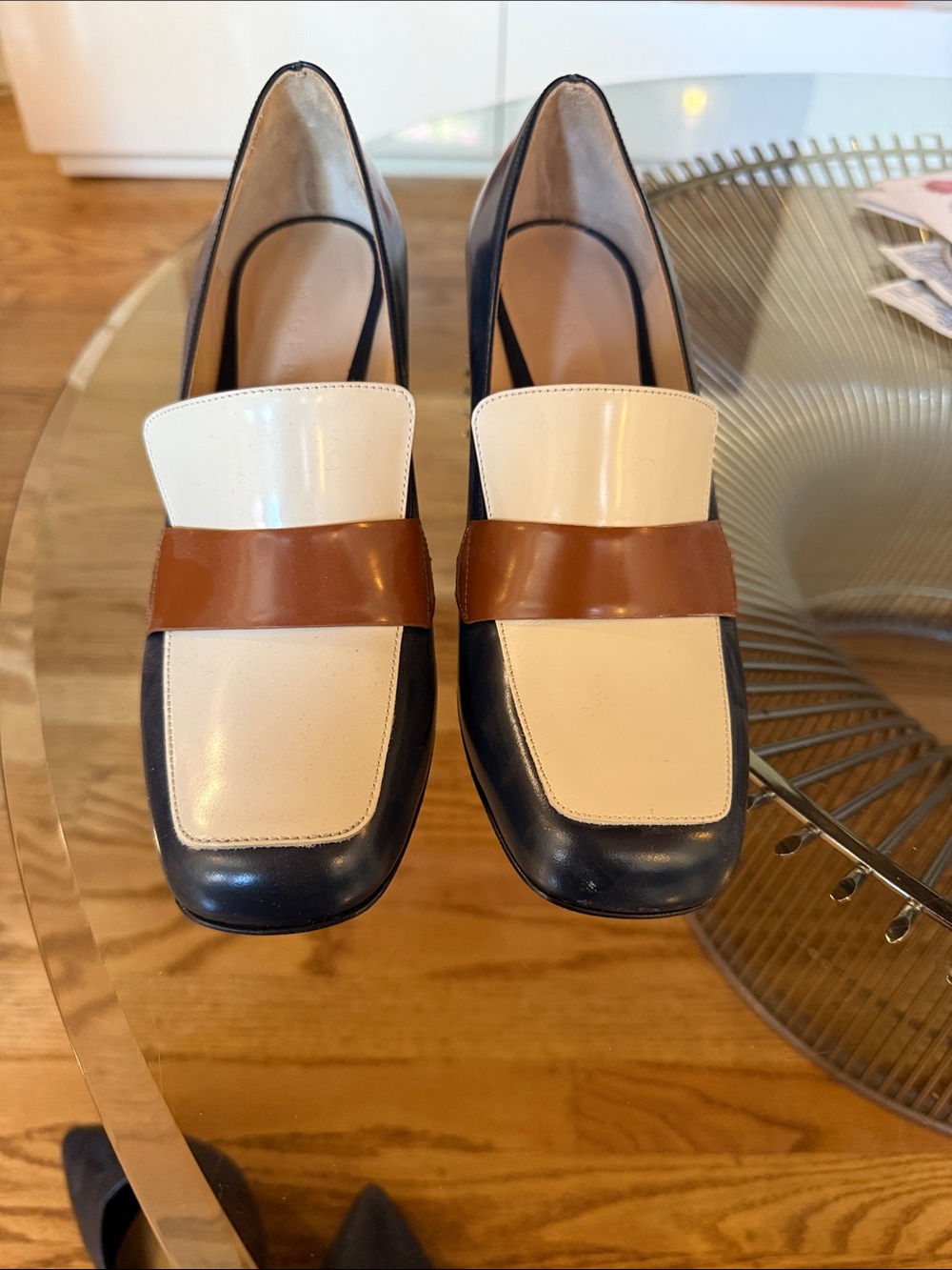 M. Gemi Tri-Tone Leather Loafers in Cream, Brown & Navy
